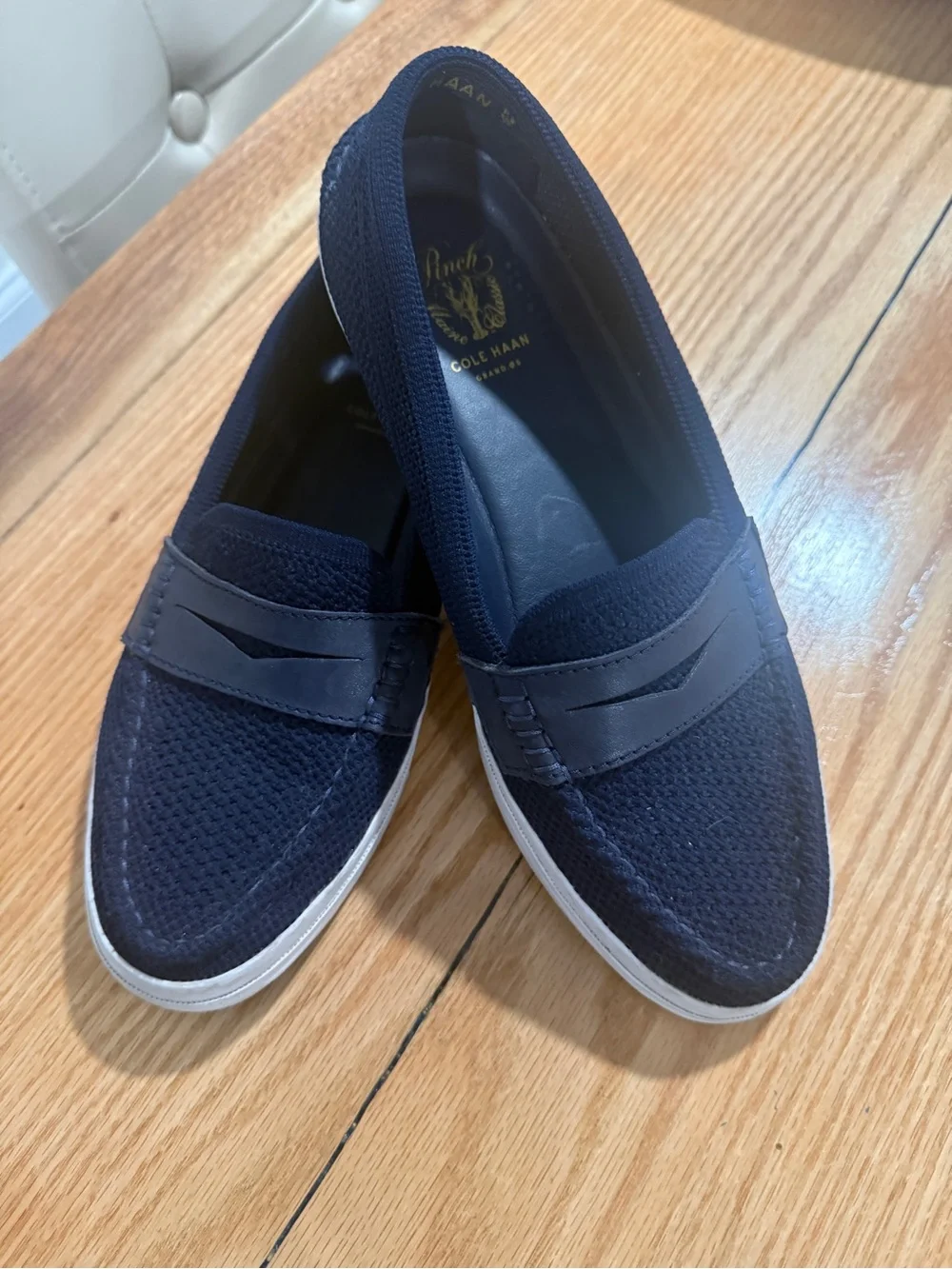 Cole Haan Navy Knit Slip-On Loafers with White Outsole